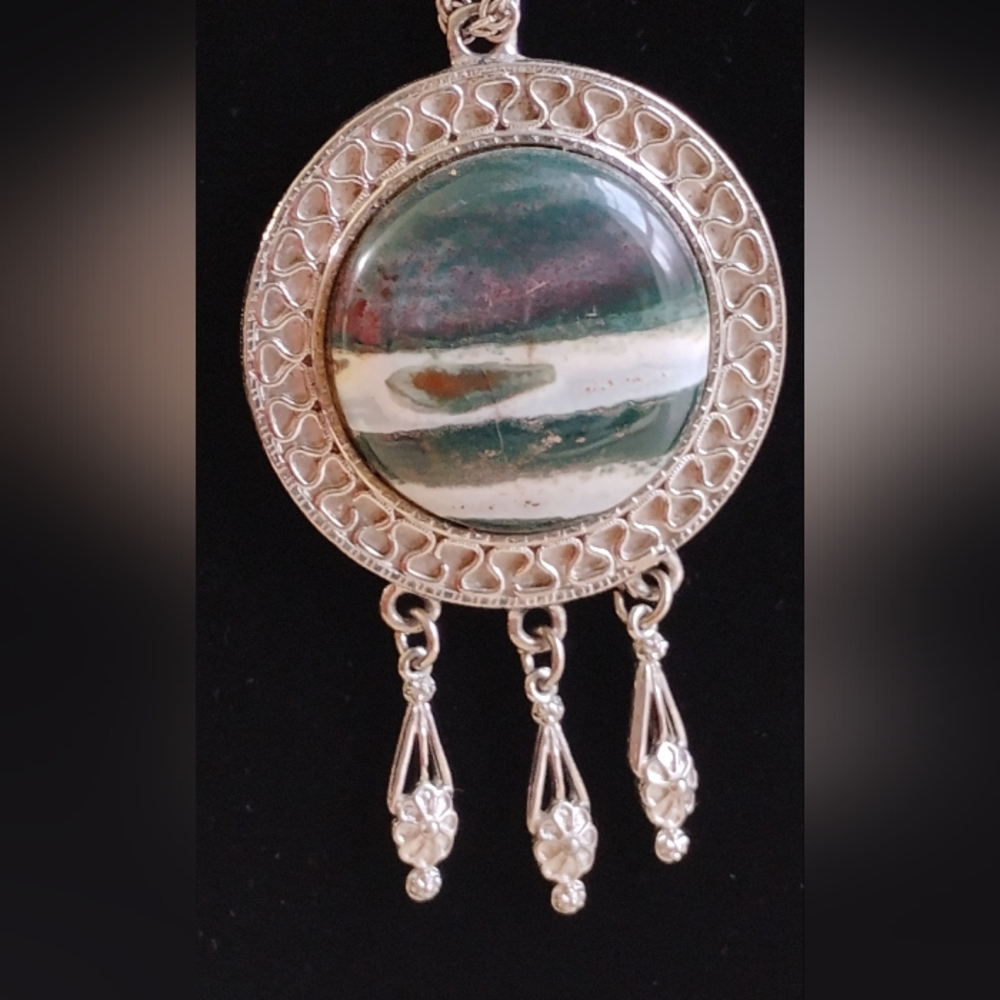 Vintage 15.5" Bloodstone Necklace & Pendant GemstoneSilver Plated Large - Picture 11 of 15
